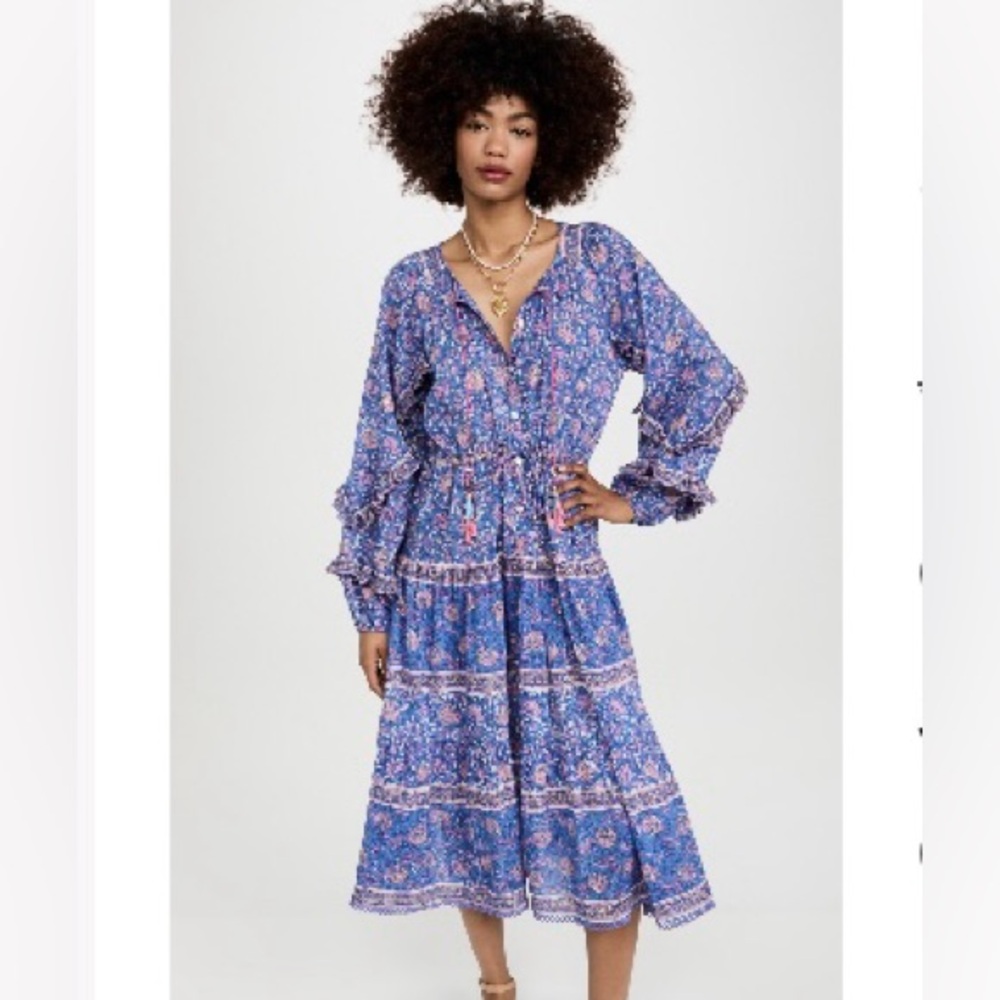 Alicia Bell 
Cameron Silk Blend Midi Dress 
Med Smock Pink Blue Beach Tassels